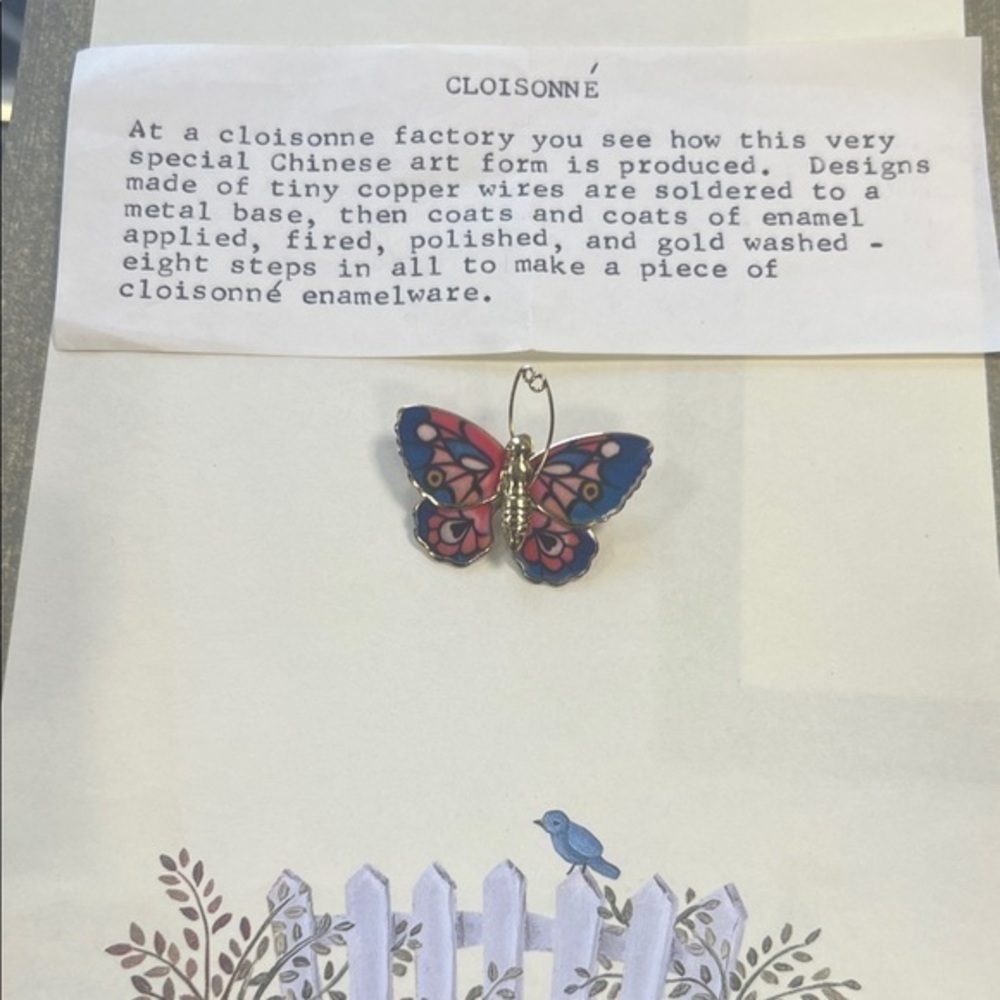 Cloisonné Butterfly Brooch - Red and Blue